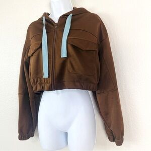 Urban Outfitters BDG Brown Cropped Hooded Bomber Hoodie Size S